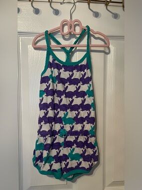 Hatley Girls Bunny Print Romper – Size 4 Teal and Purple